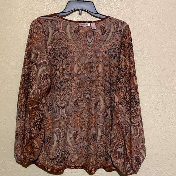 Willow Root Top Blouse S Stretchy Long Sleeve V-Neck Paisley Floral Polyester - Picture 15 of 16